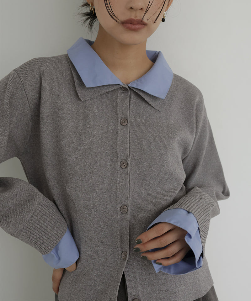 シャツ襟レイヤード風カーディガン
