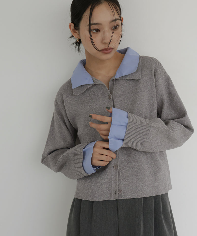 シャツ襟レイヤード風カーディガン