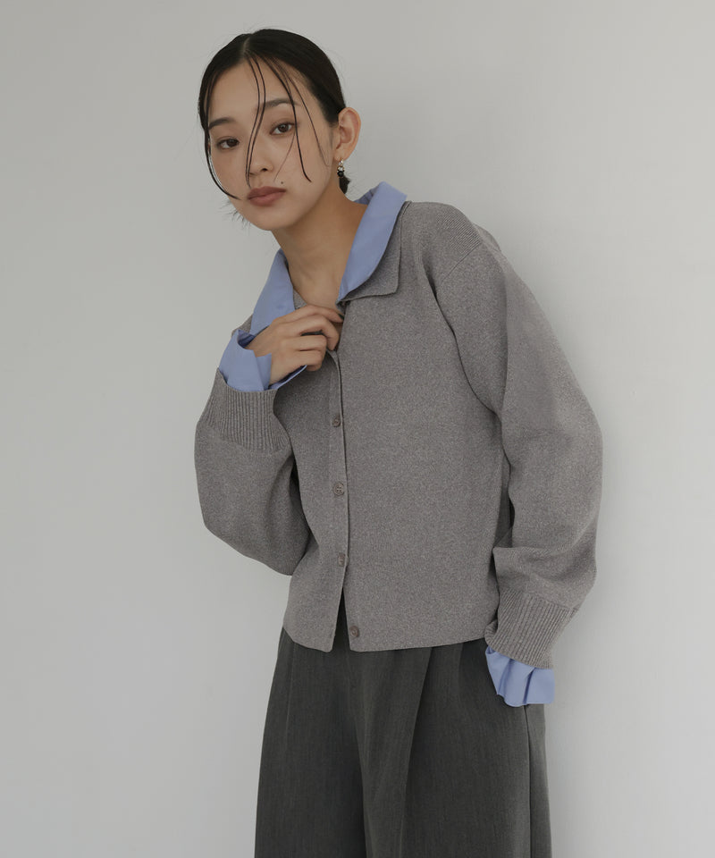 シャツ襟レイヤード風カーディガン