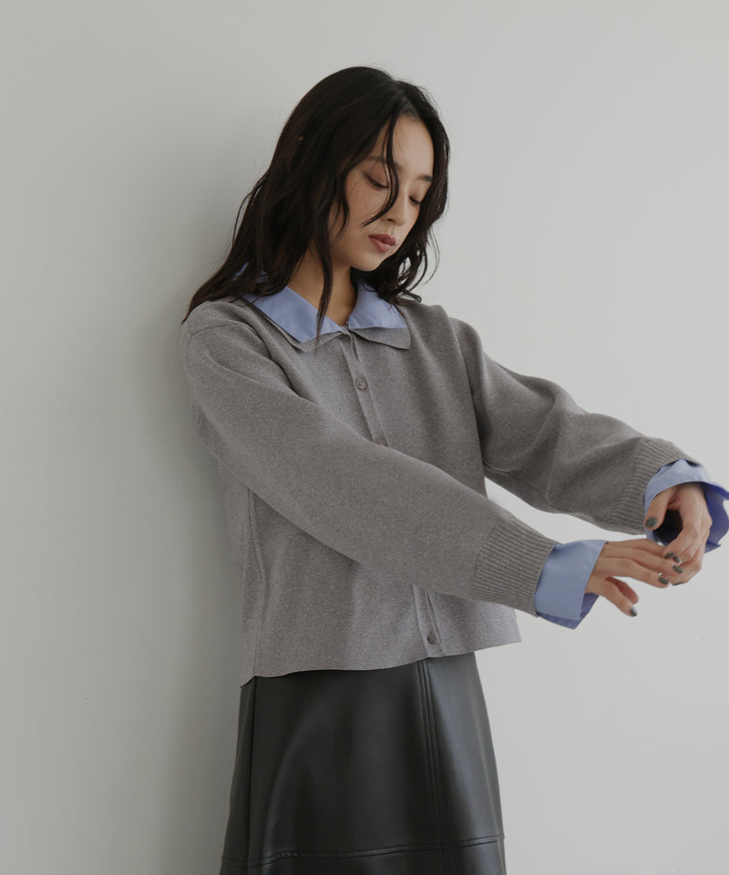 シャツ襟レイヤード風カーディガン