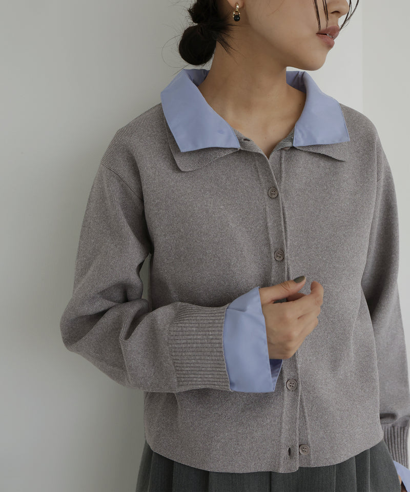 シャツ襟レイヤード風カーディガン