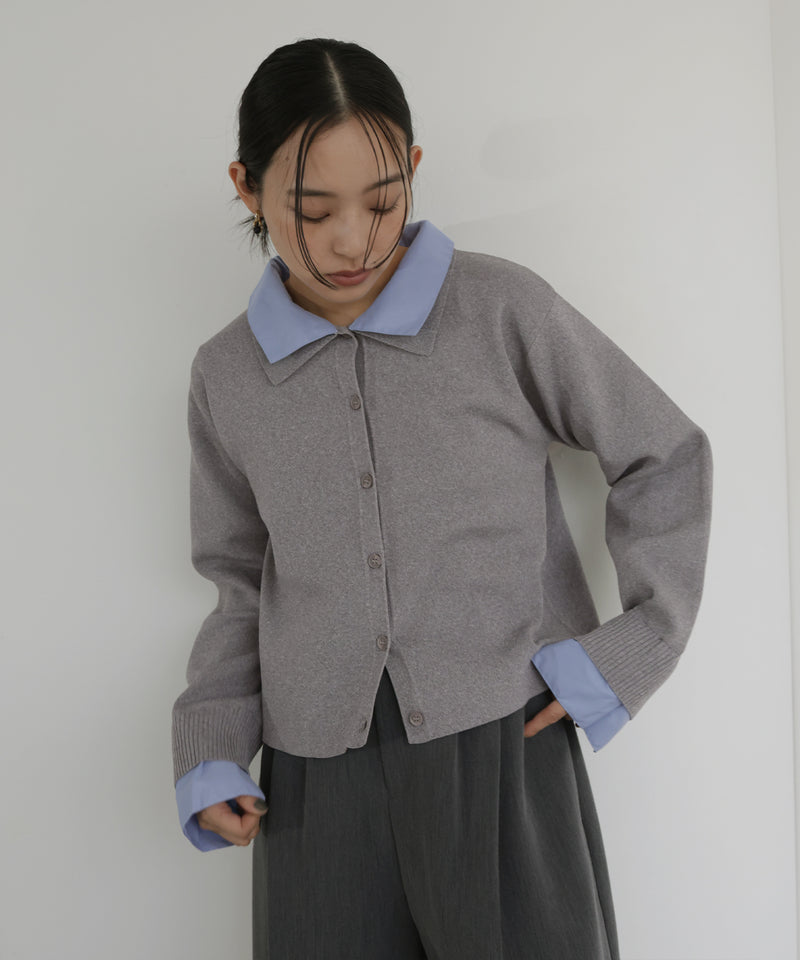 シャツ襟レイヤード風カーディガン