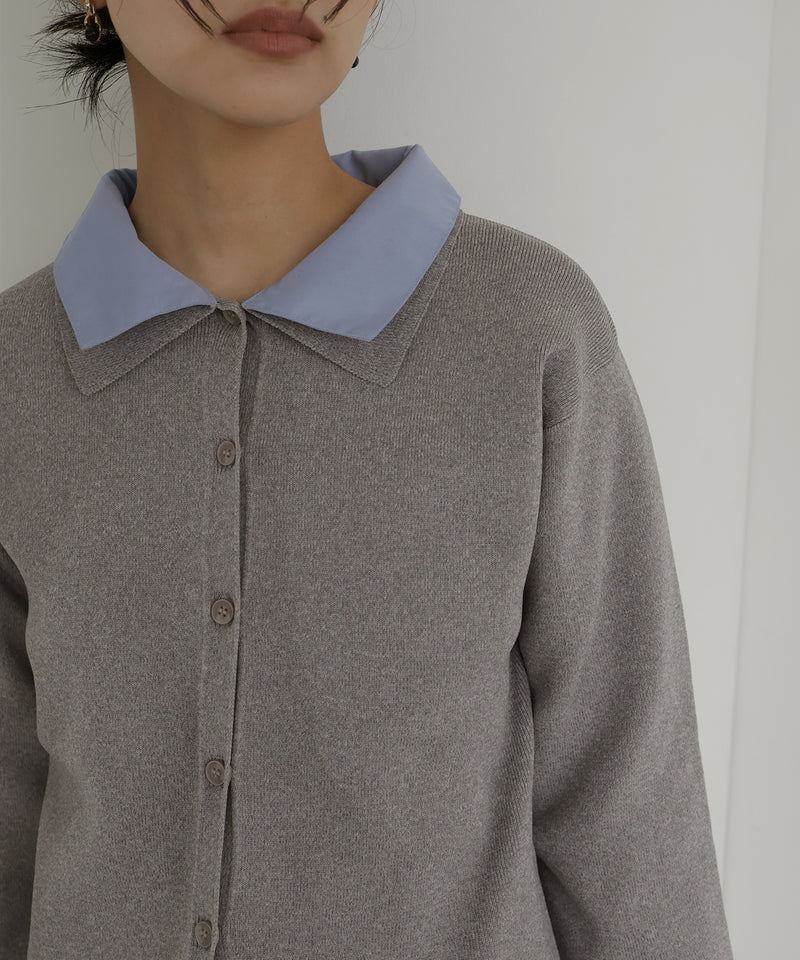 シャツ襟レイヤード風カーディガン