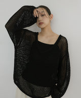 キャミ付き透かし編みニットトップス