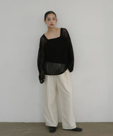 キャミ付き透かし編みニットトップス