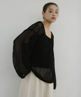 キャミ付き透かし編みニットトップス