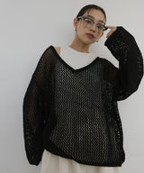 キャミ付き透かし編みニットトップス