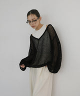 キャミ付き透かし編みニットトップス