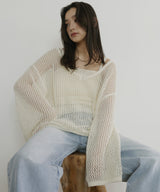 キャミ付き透かし編みニットトップス