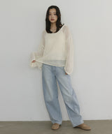 キャミ付き透かし編みニットトップス