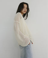 キャミ付き透かし編みニットトップス