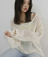 キャミ付き透かし編みニットトップス