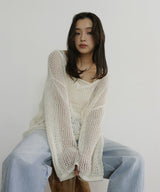 キャミ付き透かし編みニットトップス