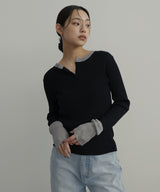 ラメシアーヘンリー配色ニット