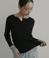 ラメシアーヘンリー配色ニット