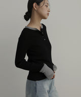 ラメシアーヘンリー配色ニット