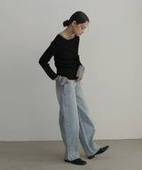 ラメシアーヘンリー配色ニット