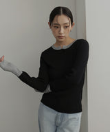 ラメシアーヘンリー配色ニット