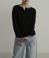 ラメシアーヘンリー配色ニット