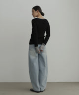 ラメシアーヘンリー配色ニット