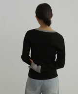 ラメシアーヘンリー配色ニット