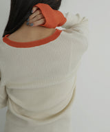 ラメシアーヘンリー配色ニット