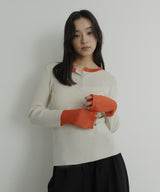 ラメシアーヘンリー配色ニット