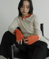 ラメシアーヘンリー配色ニット