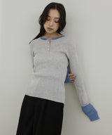 ラメシアーヘンリー配色ニット