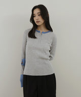 ラメシアーヘンリー配色ニット