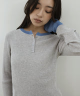 ラメシアーヘンリー配色ニット