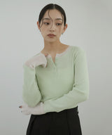 ラメシアーヘンリー配色ニット