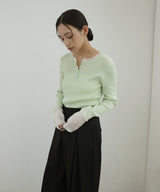 ラメシアーヘンリー配色ニット