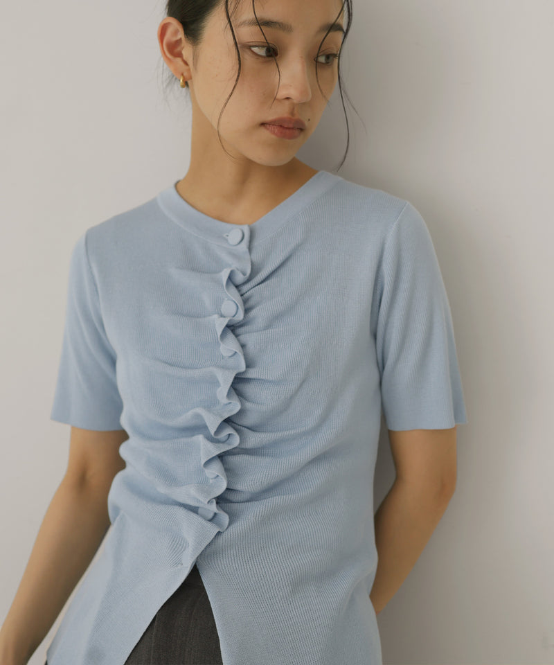 フロントギャザーニット半袖トップス – hellam