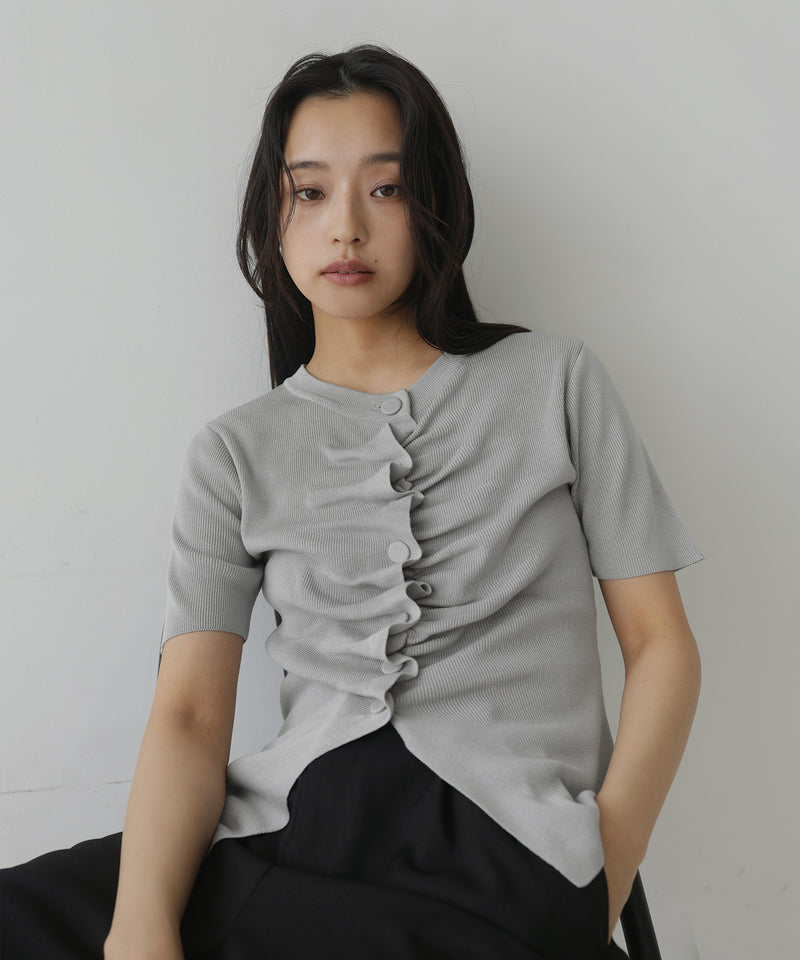 フロントギャザーニット半袖トップス – hellam