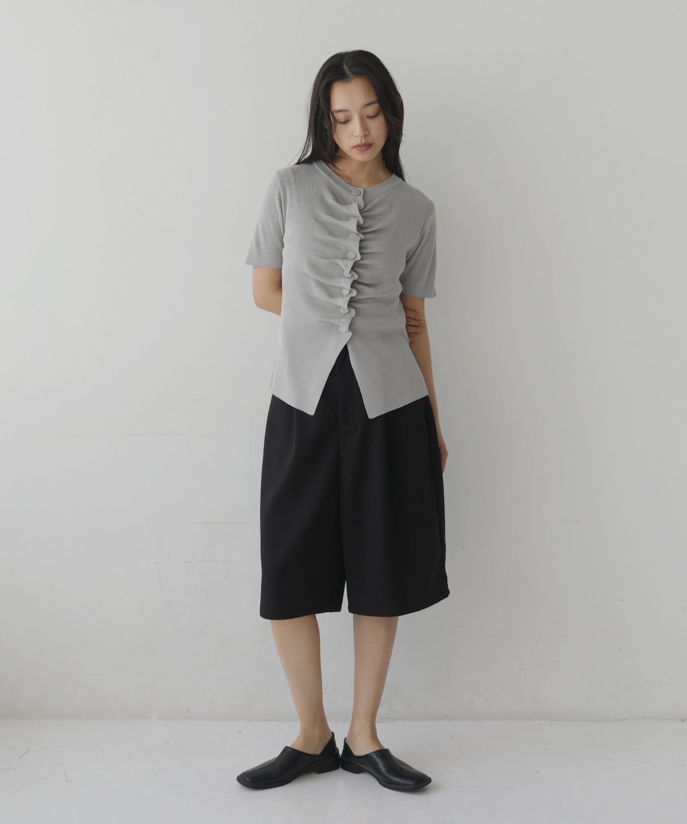 フロントギャザーニット半袖トップス – hellam