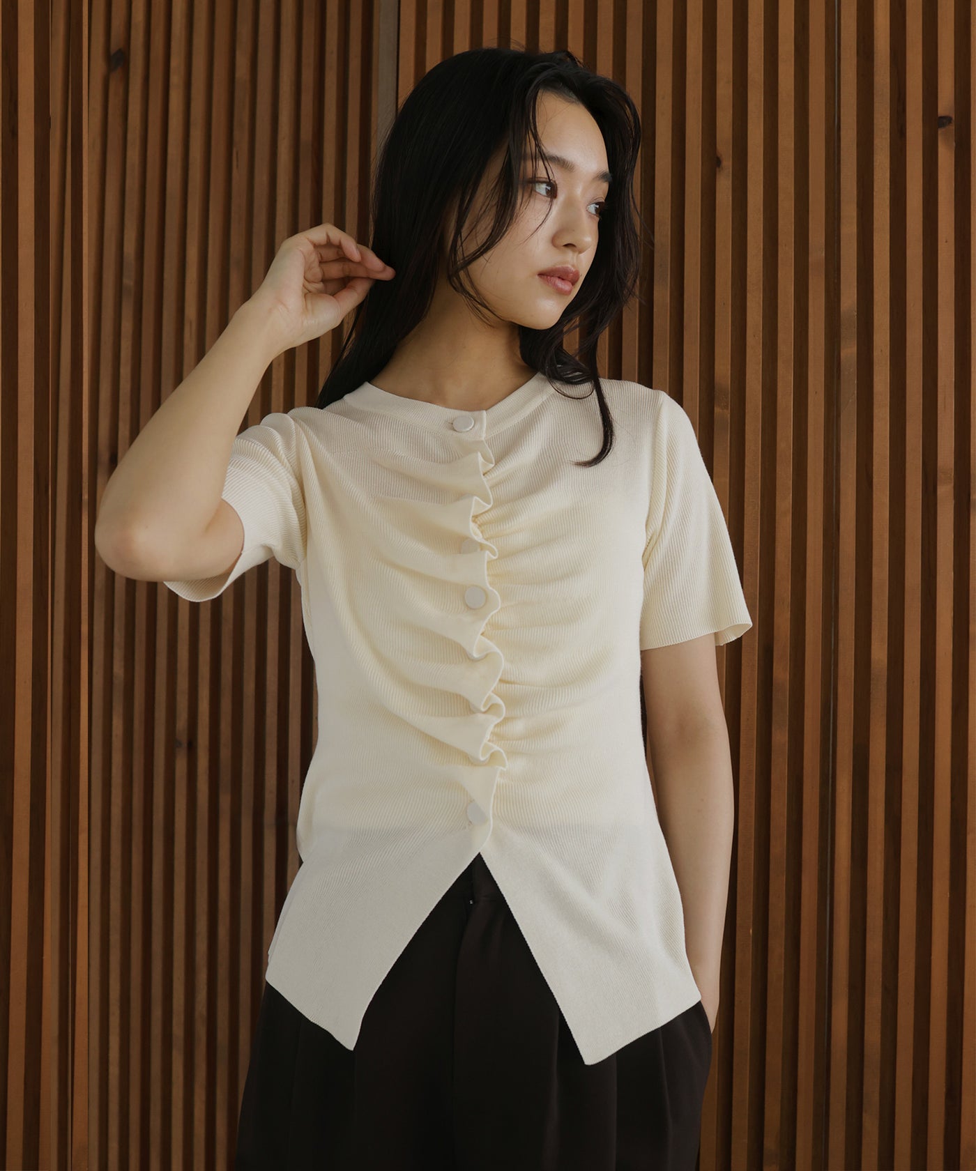 JUNYA WATANABE 半袖ニット　トップス　ギャザー フロントギャザーニット半袖トップス – hellam