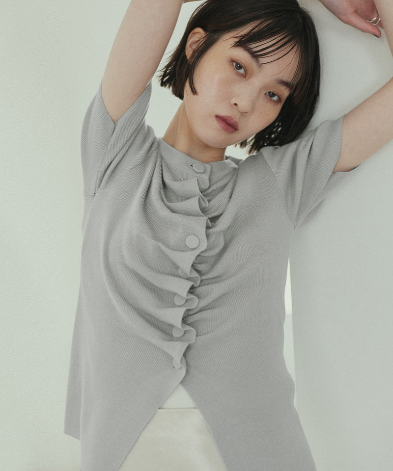 フロントギャザーニット半袖トップス – hellam