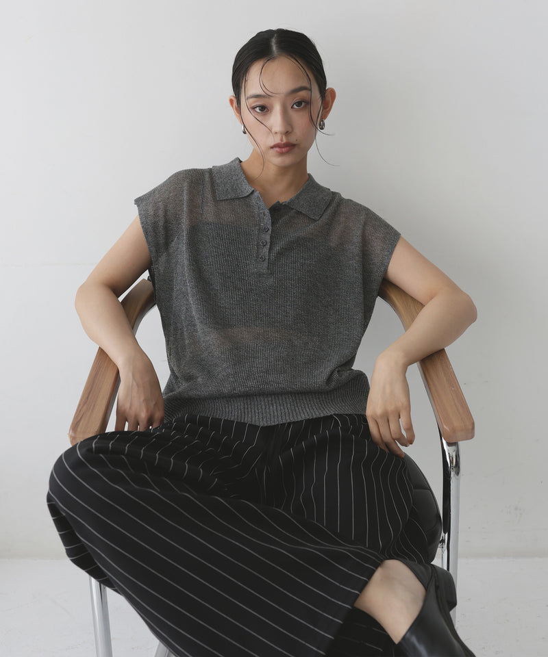 透かし編みノースリポロニット – hellam