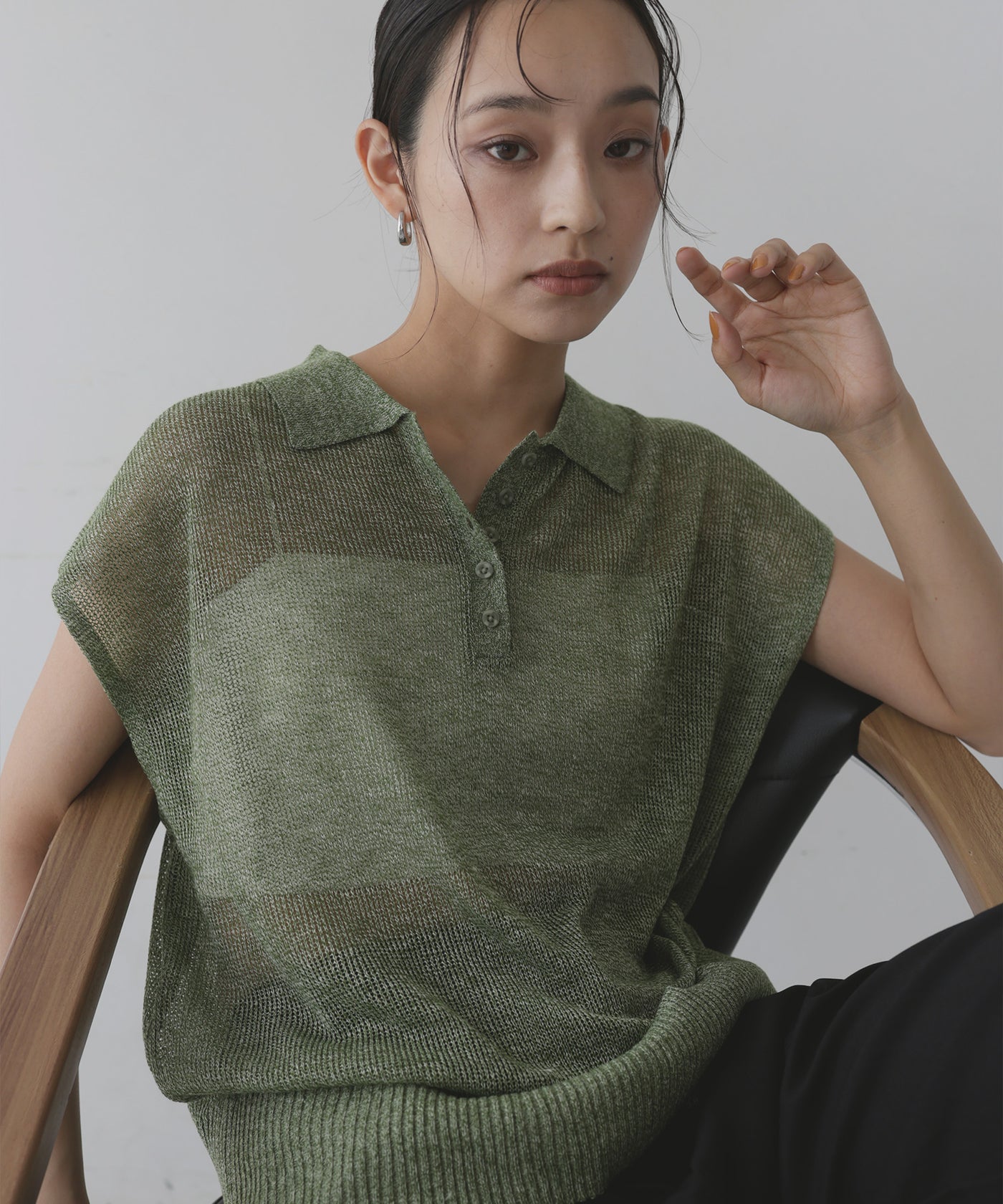 ★新品未使用★Nala Polo knit／ポロニット 透かし編みノースリポロニット – hellam