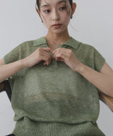 透かし編みノースリポロニット