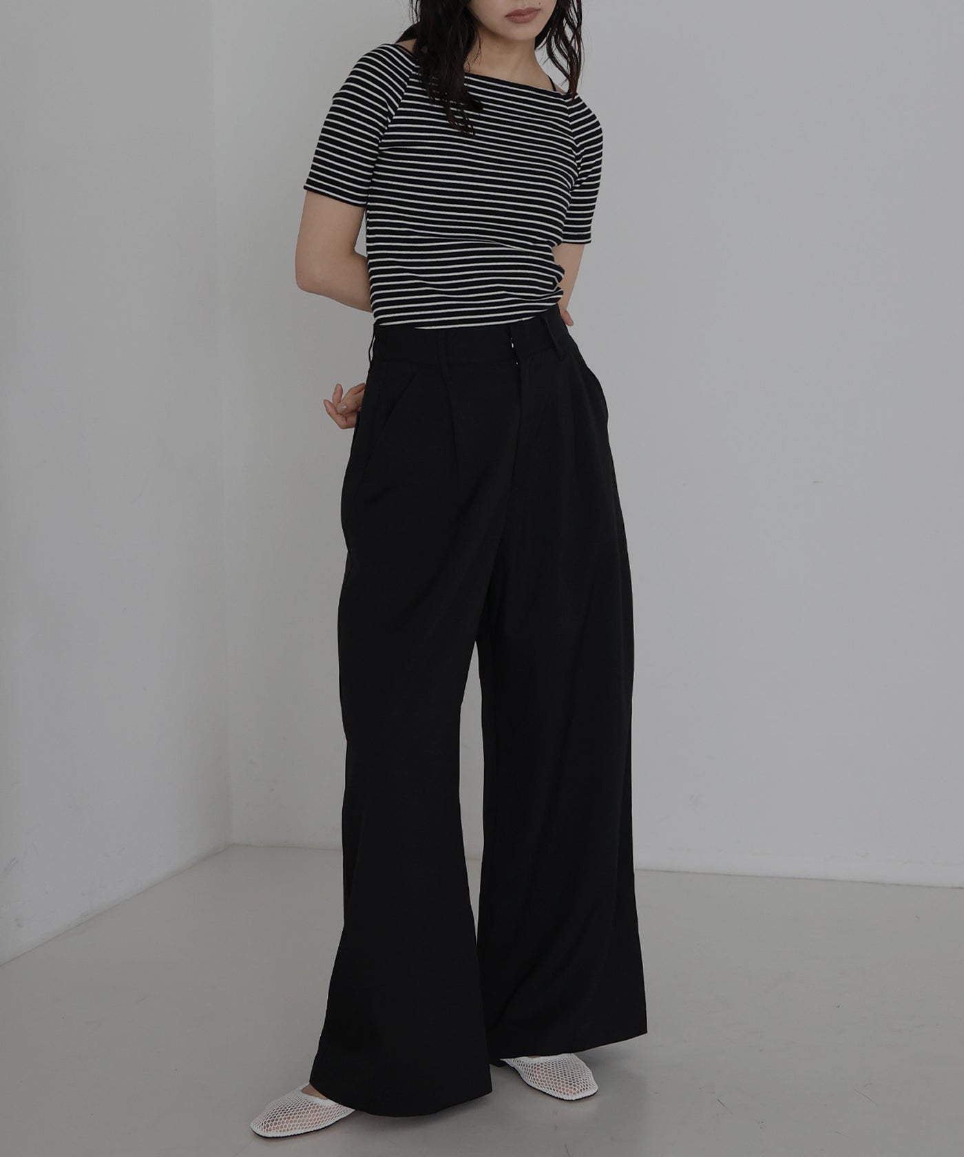 オフショルボーダーリブトップス – hellam