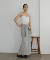 腰巻風カットリブタイトスカート