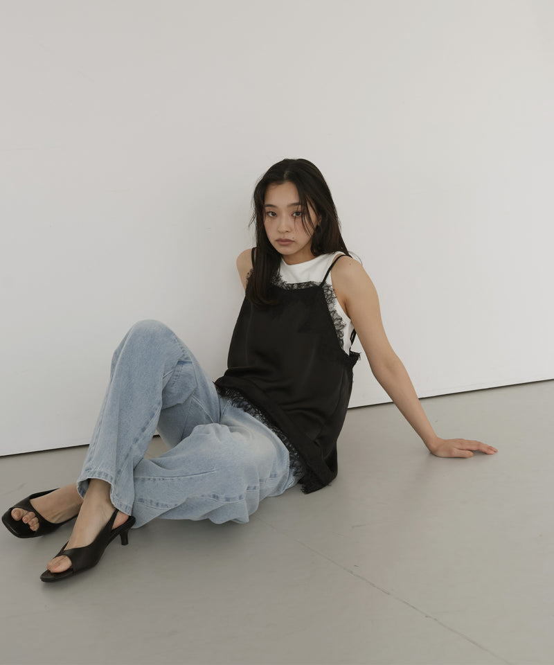 HIROSAI サテン レース キャミソール ブラック/cityshop 予約]アシンメトリーサテンレースキャミソール/black – Lumier