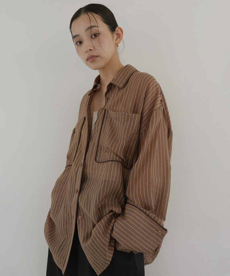 配色パイピング オーバーサイズシアーシャツ – hellam
