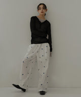 配色刺繍イージーパンツ