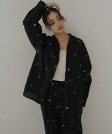 配色刺繍オープンカラーシャツ