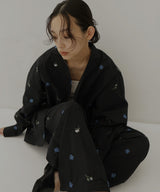 配色刺繍オープンカラーシャツ