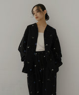 配色刺繍オープンカラーシャツ