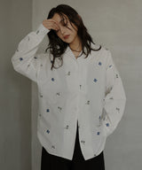 配色刺繍オープンカラーシャツ